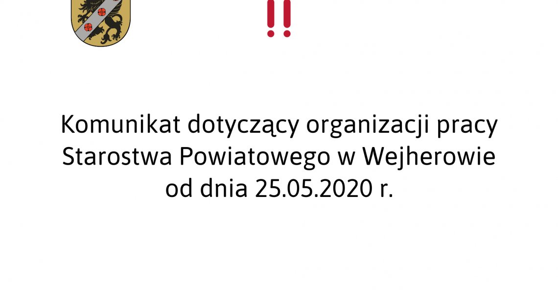 KOMUNIKAT OGRANICZENIA PRACY Starostwa Powiatowego w Wejherowie
