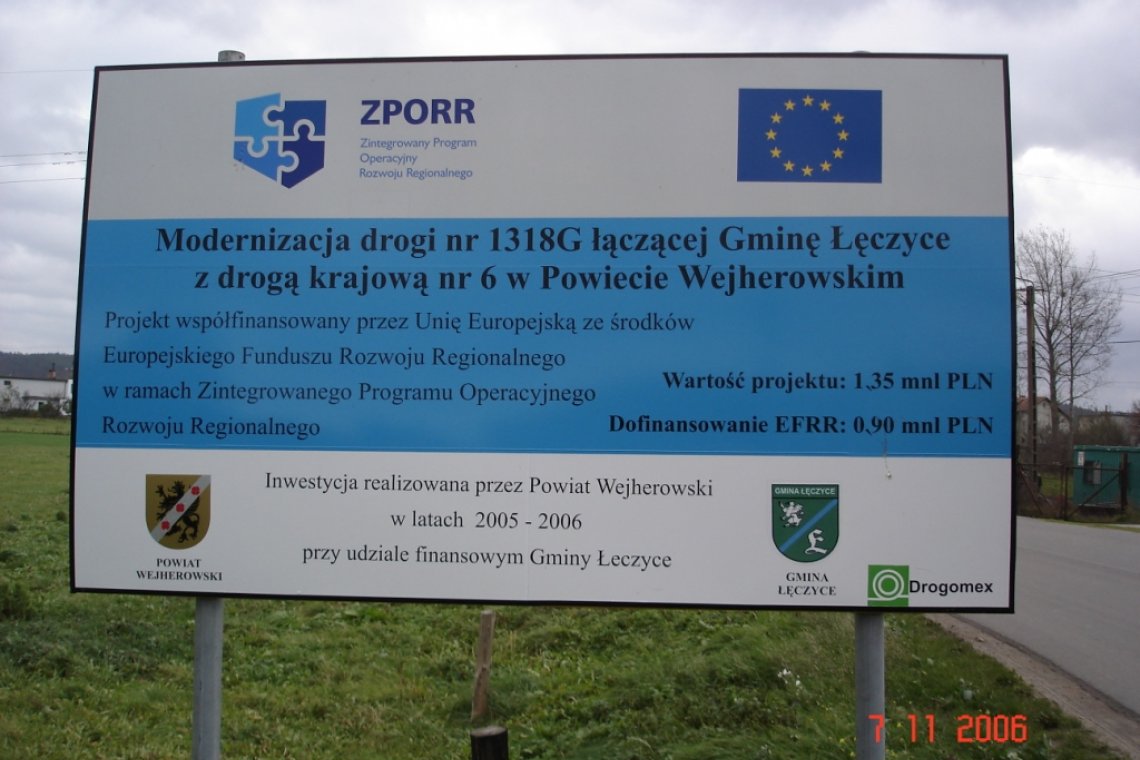 Modernizacja drogi nr 1318G łączącej Gminę Łęczyce z drogą krajową Nr 6 w Powiecie Wejherowskim
