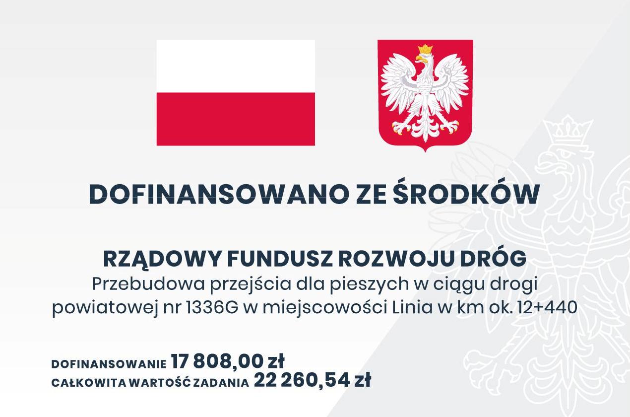 Przebudowa przejścia dla pieszych w ciągu drogi powiatowej nr 1336G w miejscowości Linia w km ok. 12+440